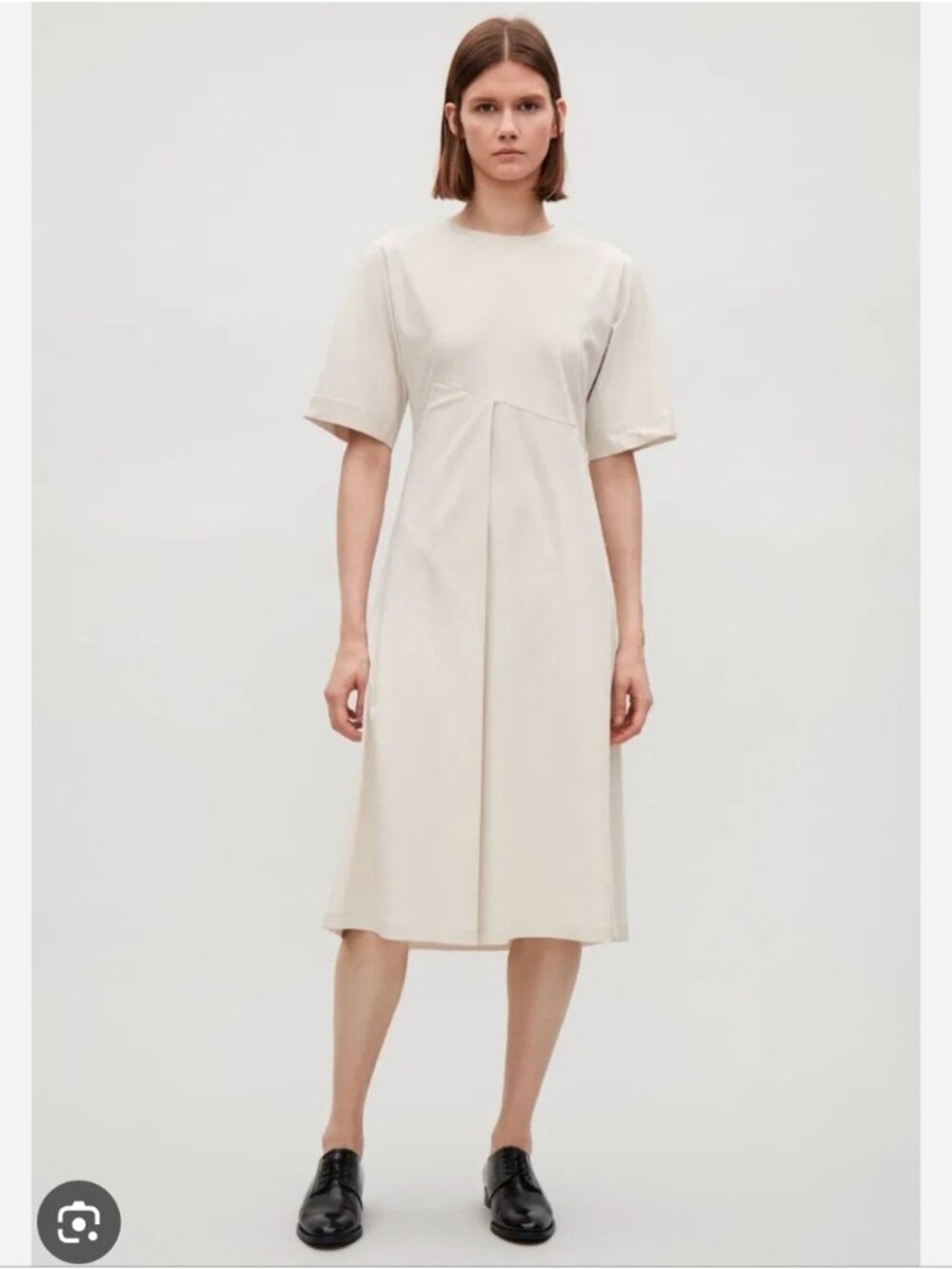 COS |  cream-colored short-sleeve jersey dress Sz S